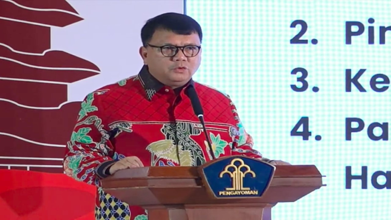 Tangkapan layar - Plh Sekjen Kemenkumham Reynhard Silitonga saat menyampaikan arahan dalam Rakornis BSK Kumham di Bali, Kamis (21/9/2023). (ANTARA/Laily Rahmawaty)