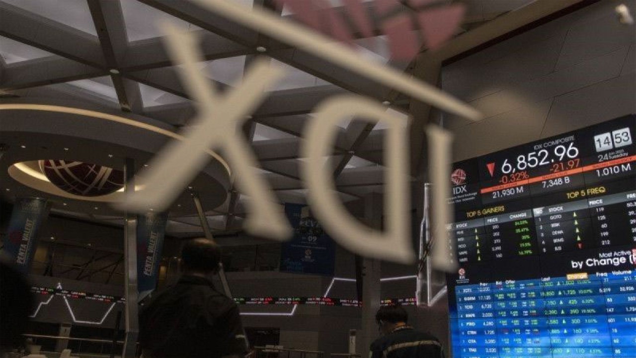 Ilustrasi - Karyawan melintas di depan layar monitor pergerakan Indeks Harga Saham Gabungan (IHSG) di Bursa Efek Indonesia, Jakarta, Selasa (24/1/2023). (ANTARA FOTO/Muhammad Adimaja/aww.)