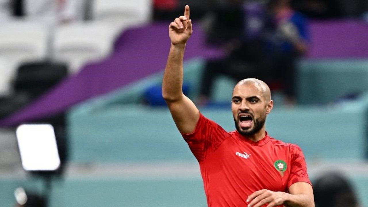 Gelandang timnas Maroko Sofyan Amrabat (Photo by GABRIEL BOUYS / AFP) (AFP/GABRIEL BOUYS)
