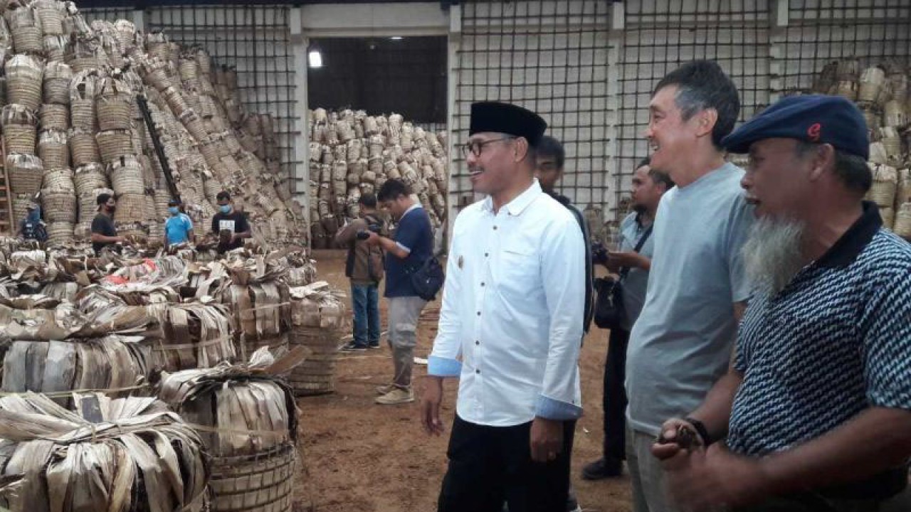 Bupati Temanggung M Al Khadziq (kiri) meninjau jual beli tembakau di gudang perwakilan pabrik rokok Gudang Garam di Temanggung, Jateng, Selasa (19/9/23). ANTARA/Heru Suyitno