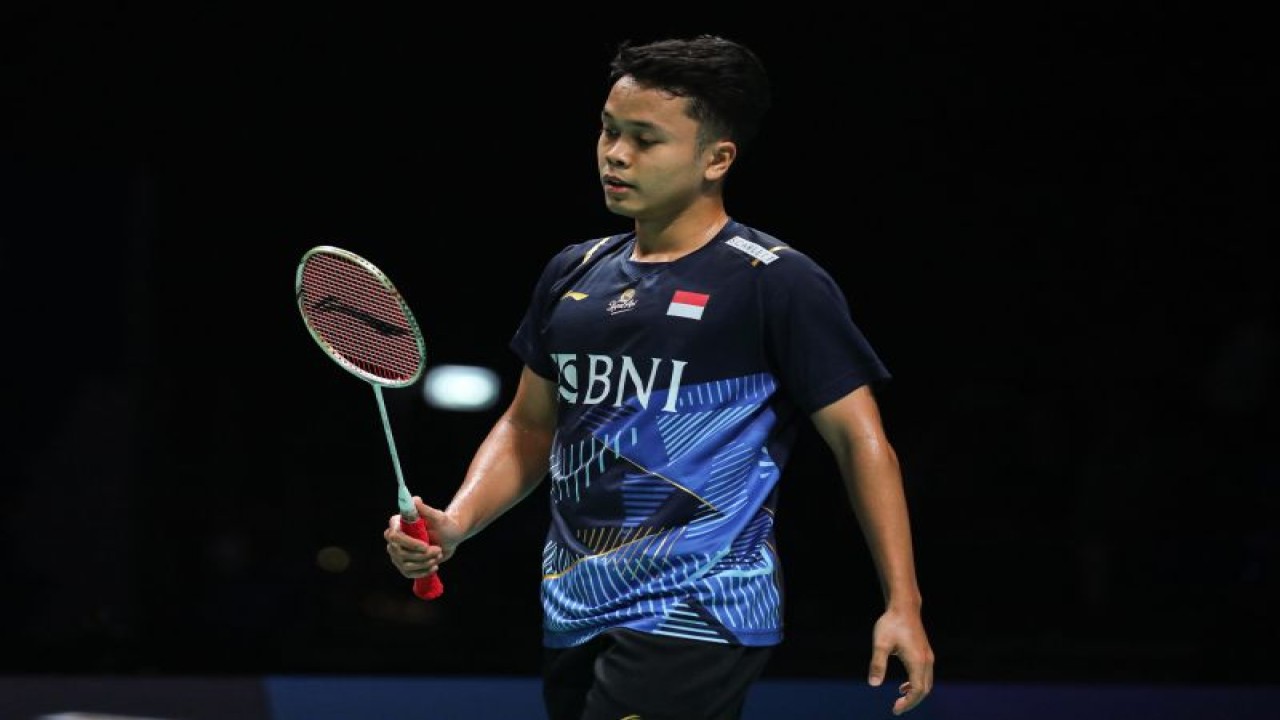 Pebulu tangkis tunggal putra Anthony Sinisuka Ginting mengalami kekalahan pada babak perempat final Denmark Open 2023 di Odense, Jumat. (ANTARA/HO-PP PBSI)