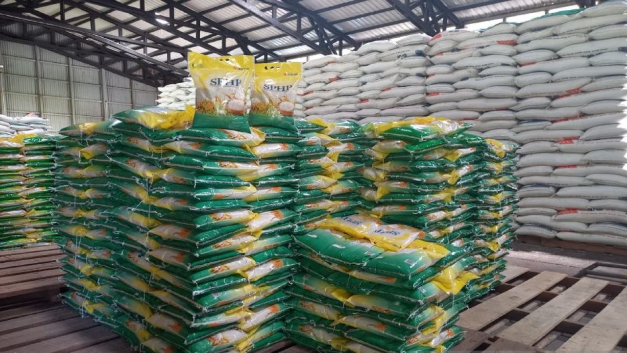 Stok beras bulog di gudang Ranai. (ANTARA/Muhamad Nurman)