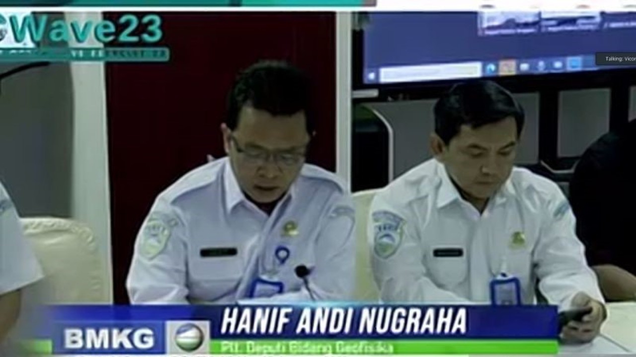 Plt Deputi Bidang Geofisika BMKG Hanif Andi Nugraha dalam konferensi pers BMKG secara daring di Jakarta, Rabu (25/10/2023). ANTARA/ Anita Permata Dewi.