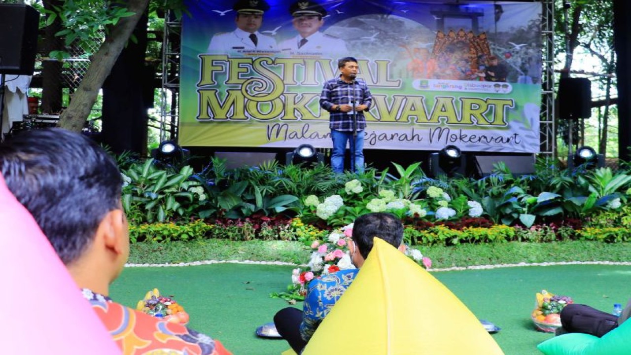 Kepala Disbdupar Kota Tangerang Rizal Ridolloh memberikan sambutan pada Festval Mookervart, tahun lalu. ANTARA/HO-Disbdupar Kota Tangerang