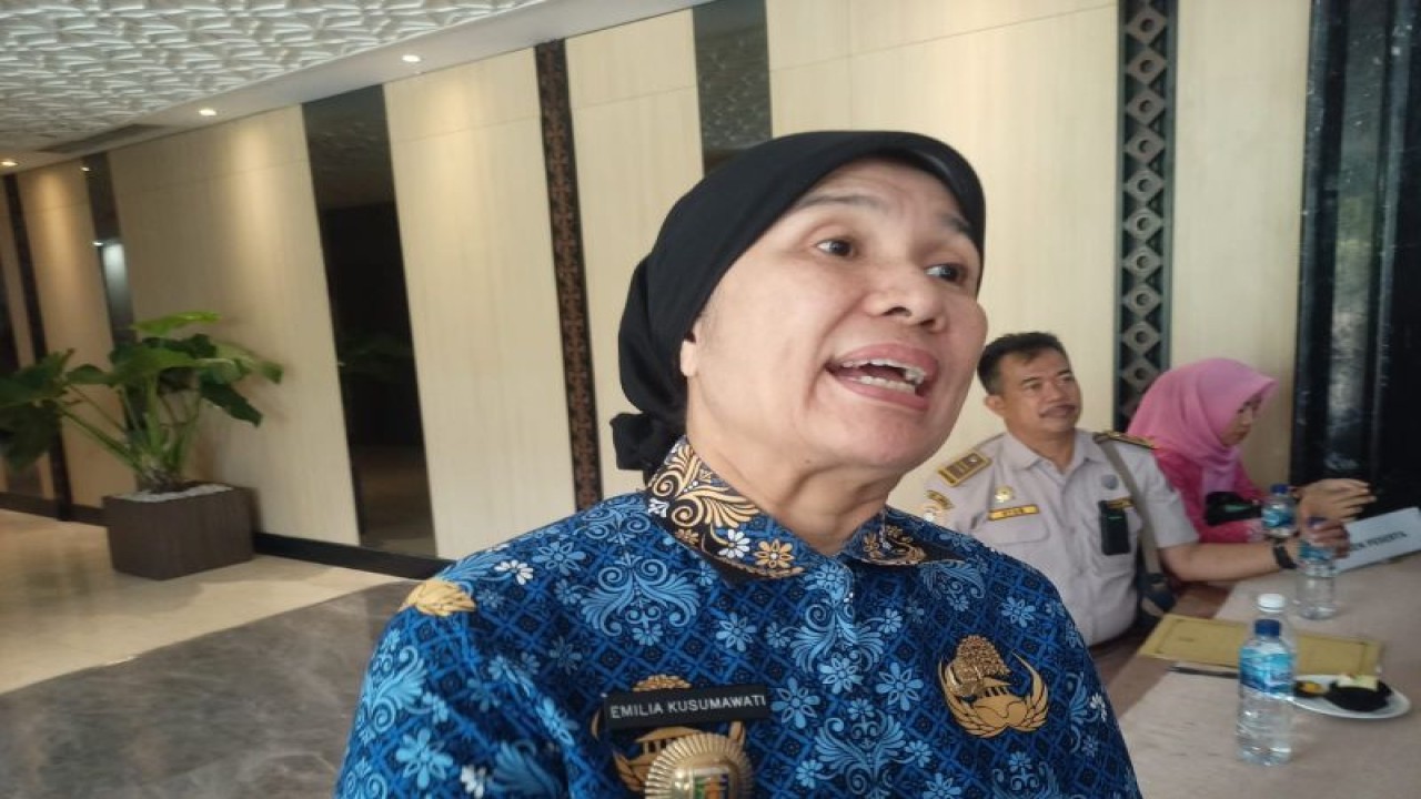 Kepala Dinas Lingkungan Hidup Provinsi Lampung Emilia Kusumawati saat memberi keterangan terkait dampak kebakaran TPA Bakung. (ANTARA/Ruth Intan Sozometa Kanafi)
