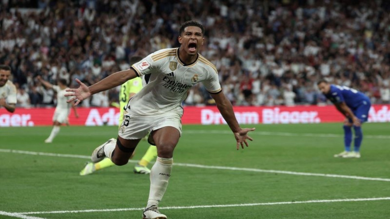 Gelandang Real Madrid asal Inggris Jude Bellingham. (Photo by Thomas COEX / AFP) (AFP/THOMAS COEX)