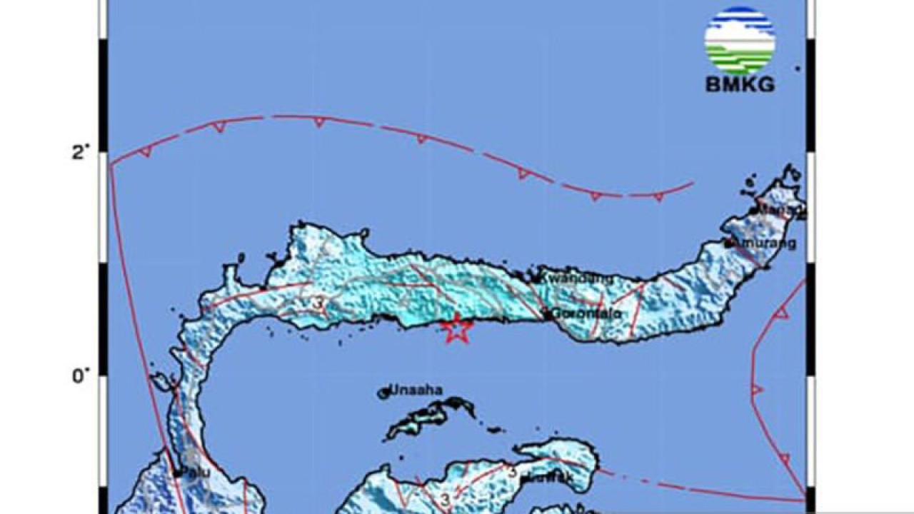 Tangkapan layar gempa bumi dengan magnitudo 5,6 yang berpusat di Kabupaten Boalemo, Provinsi Gorontalo, Senin. ANTARA/HO-BMKG