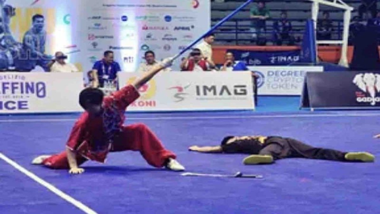 Penampilan atlet wushu pada ajang Indonesian Martial Arts Games (IMAG) 2023 yang digelar di GOR Pajajaran Kota Bogor, Senin (23/10/2023). ANTARA/HO-KONI Pusat.