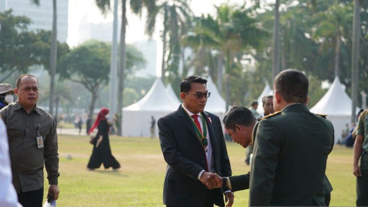 Kepala Staf Kepresidenan Moeldoko saat menghadiri peringatan HUT ke-78 TNI di Monas, Jakarta, Kamis (5/10/2023). (ANTARA-KSP)