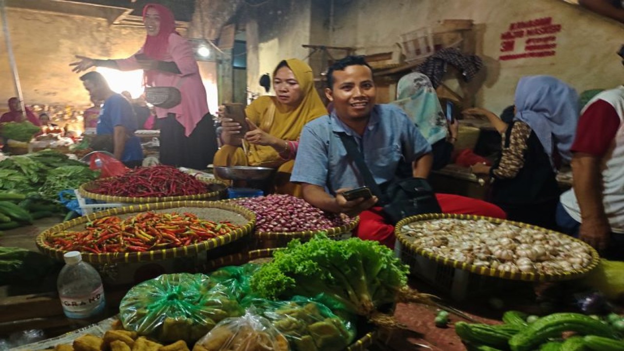 Pedagang di pasar tradisional Natar Kabupaten Lampung Selatan tengah menjual berbagai komoditas pangan. ANTARA/Ruth Intan Sozometa Kanafi.