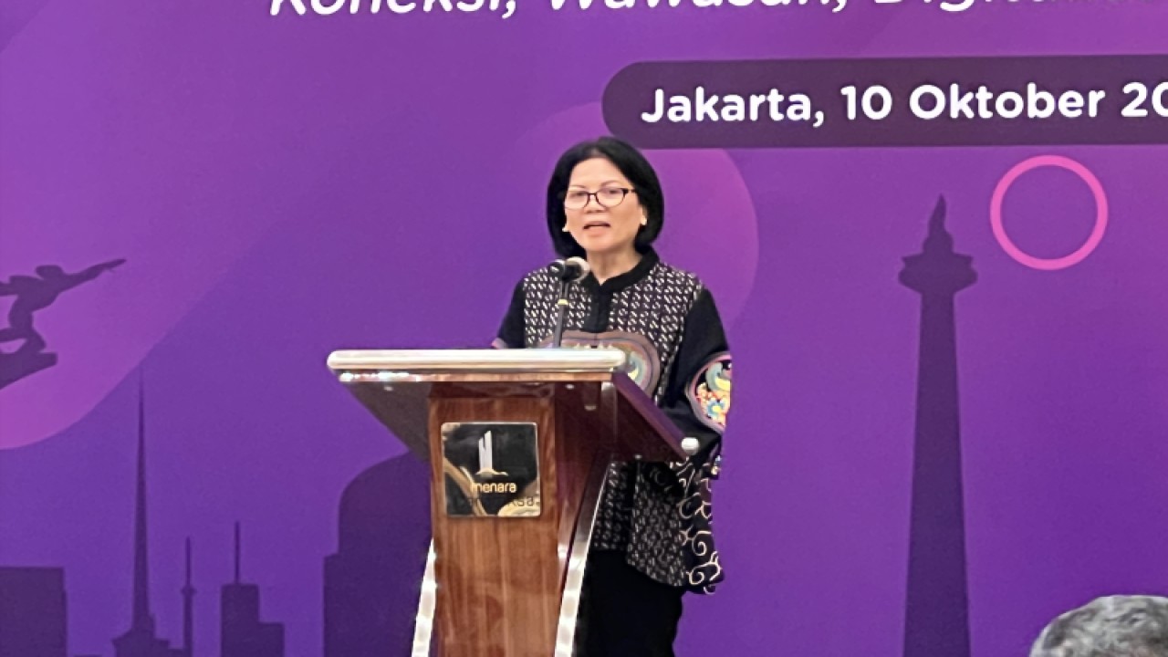 Staf Ahli Bidang Keuangan dan Pengembangan UMKM Kementerian BUMN Loto Srinaita Ginting memberi sambutan dalam acara bertajuk, “Business Matching PaDI UMKM Jakarta 2023” di Jakarta, Selasa (10/10/2023). ANTARA/Putu Indah Savitri
