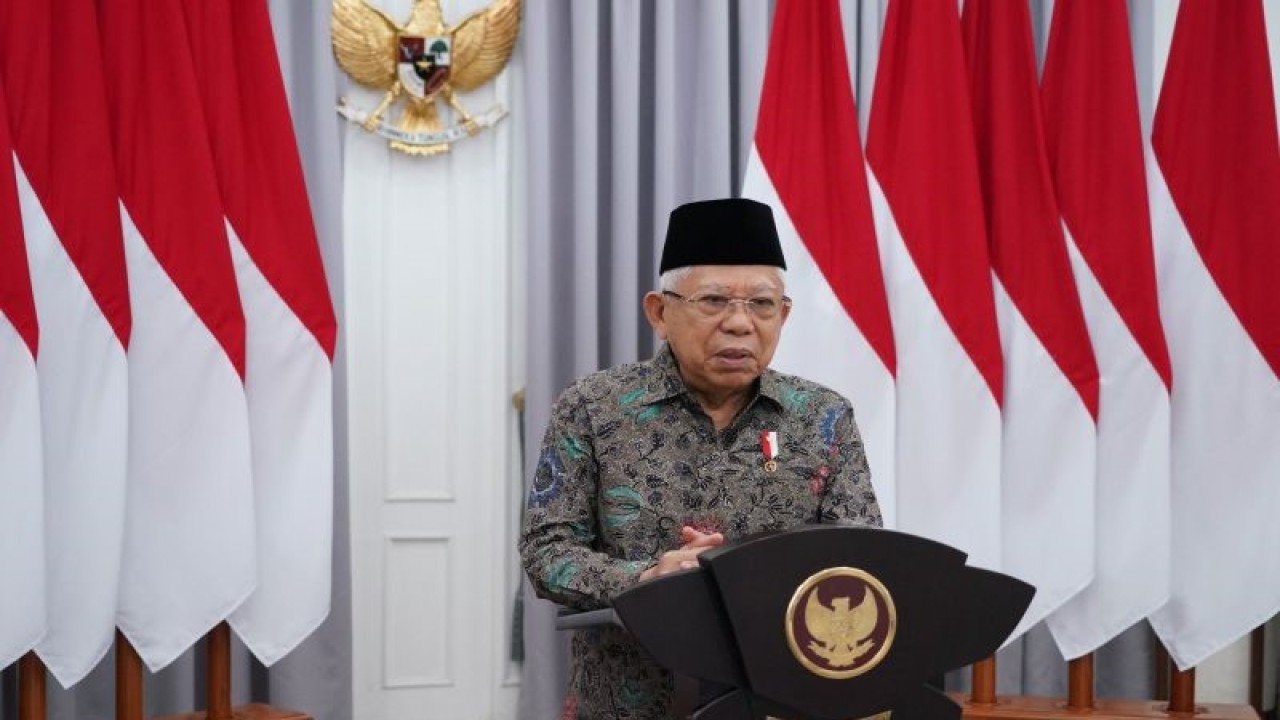Wakil Presiden RI Ma'ruf Amin memberikan sambutan secara virtual dalam pembukaan Asean Confederation Of Woman’s Organization (Acwo) Forum And Expo 2023 di Jakarta, Selasa (24/10/2023). ANTARA/HO-Sekretariat Wakil Presiden