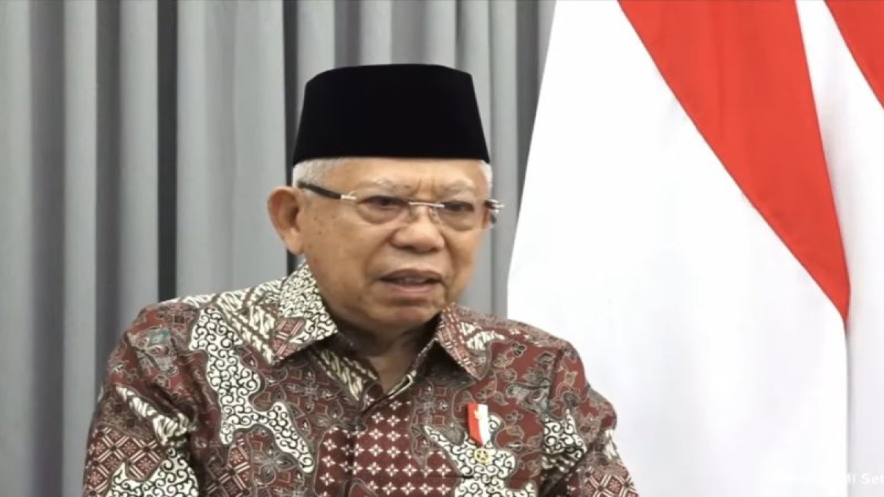 Tangkapan layar - Wakil Presiden Ma'ruf Amin saat menyampaikan arahan secara virtual pada acara Rapat Koordinasi Nasional (Rakornas) Percepatan dan Perluasan Digitalisasi Daerah Tahun 2023 di Jakarta, Selasa (3/10/2023). ANTARA/Andi Firdaus