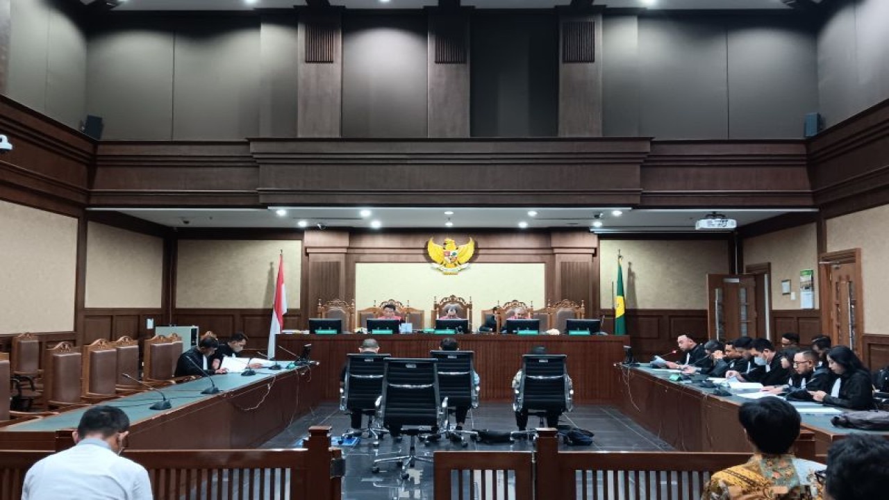 Suasana persidangan duplik kasus BTS 4G di PN Jakarta Pusat, Jakarta, Senin (6/11/2023). (ANTARA/Rina Nur Anggraini.)