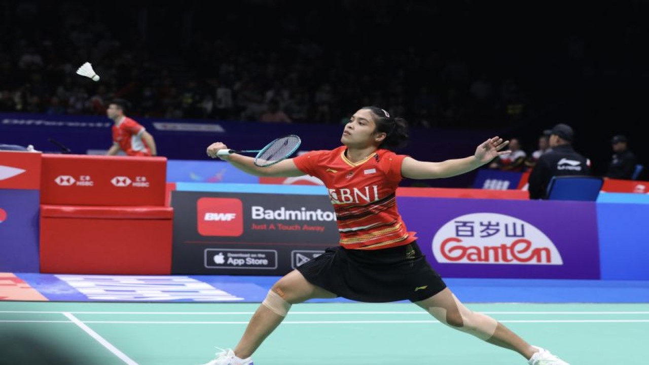 Tunggal putri Indonesia Gregoria Mariska Tunjung saat berlaga di babak 16 besar China Masters 2023 di Shenzhen, China, Kamis (23/11/2023). (ANTARA/HO/PP PBSI)