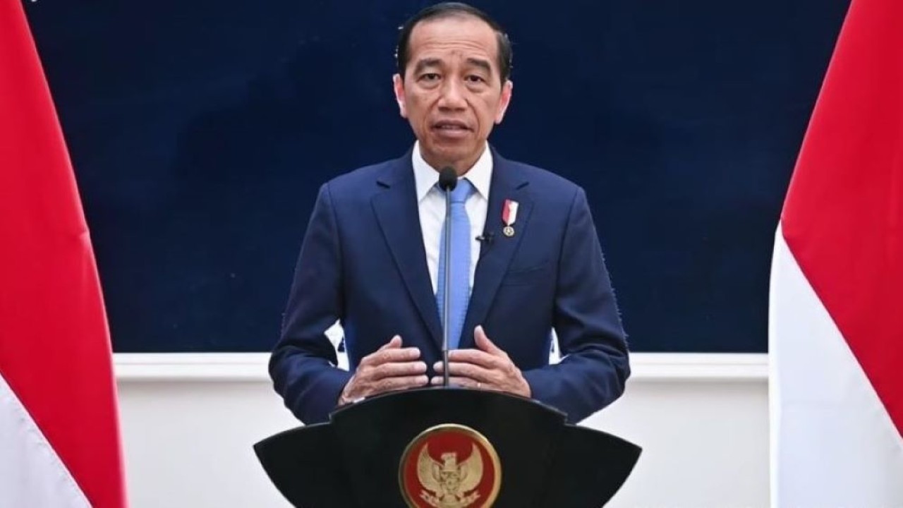 Presiden Jokowi memberikan pernyataan di Washington DC, AS, Minggu (12/11/2023). (Sumber: Tangkapan Layar)