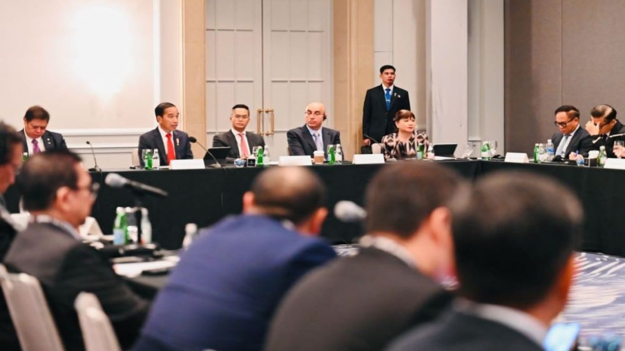 Presiden Jokowi pada acara ABAC ASEAN Caucus Day, di Hotel Four Seasons, San Francisco, Amerika Serikat, Rabu (15/11/2023) waktu setempat. (BPMI Setpres)