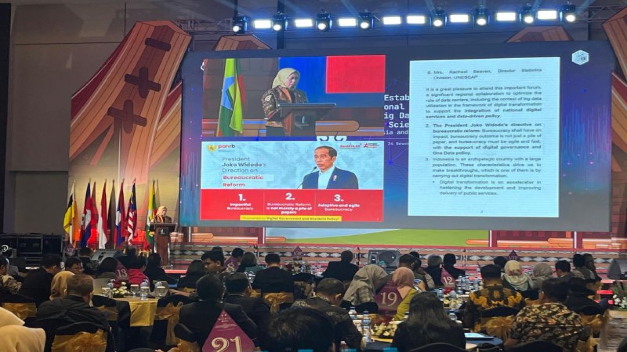 Deputi Bidang Kelembagaan dan Tata Laksana Kementerian PANRB Nanik Murwati dalam acara The Official Launch of Regional Hub On Big Data and Data Science For Asia and The Pacific di Jakarta, Jumat (24/11/2023). (ANTARA/HO-Humas Kementerian PANRB)