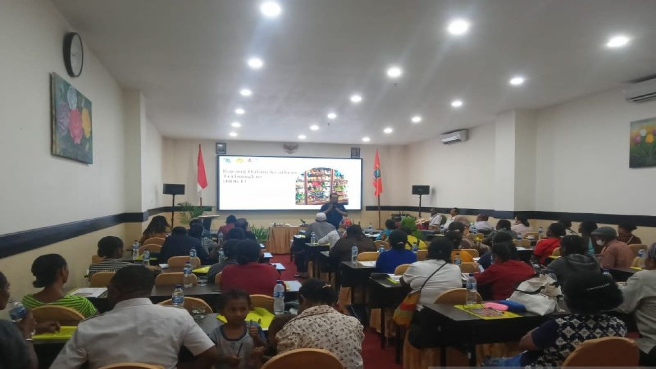Para pelaku UMKM Kota Sorong tengah mengikuti sosialisasi tentang barang dalam kondisi terbungkus di Kota Sorong, Rabu (15/11) (ANTARA/Yuvensius Lasa Banafanu)