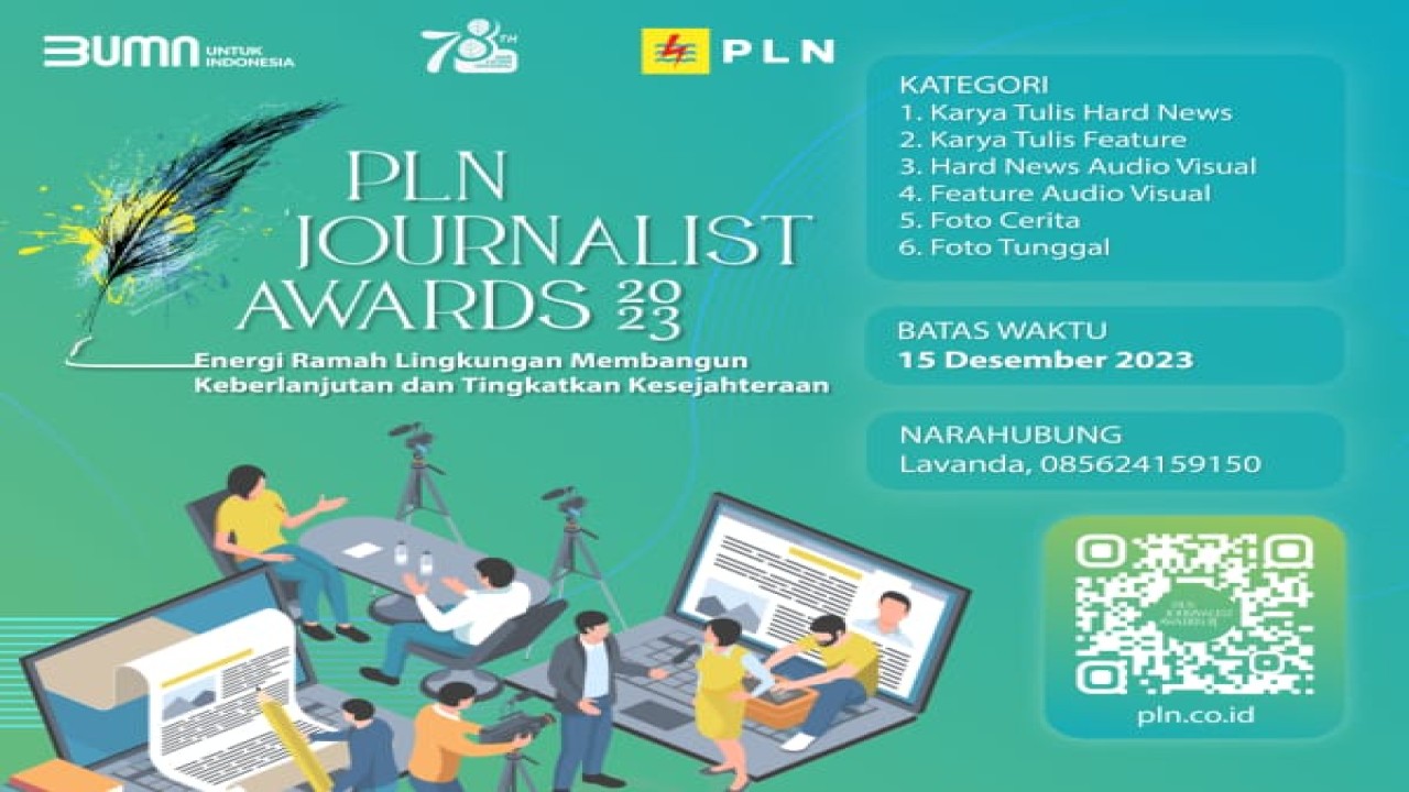 PT PLN (Persero) kembali mengadakan ajang bergengsi PLN Journalist Award 2023 bagi para jurnalis di seluruh Indonesia. Foto (Istimewa)