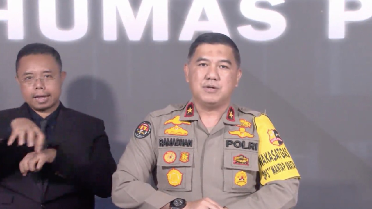 Tangkapan layar Karo Penmas Divisi Humas Polri Brigjen Pol Ahmad Ramadhan menyampaikan konferensi pers di Jakarta, Senin (13/11/2023). (ANTARA/Rivan Awal Lingga)