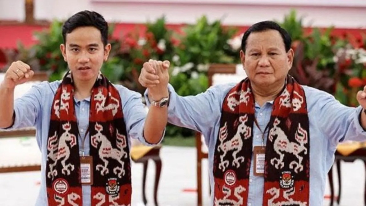 Pasangan capres-cawapres Prabowo Subianto-Gibran Rakabuming Raka. (ANTARA/RENO ESNIR)