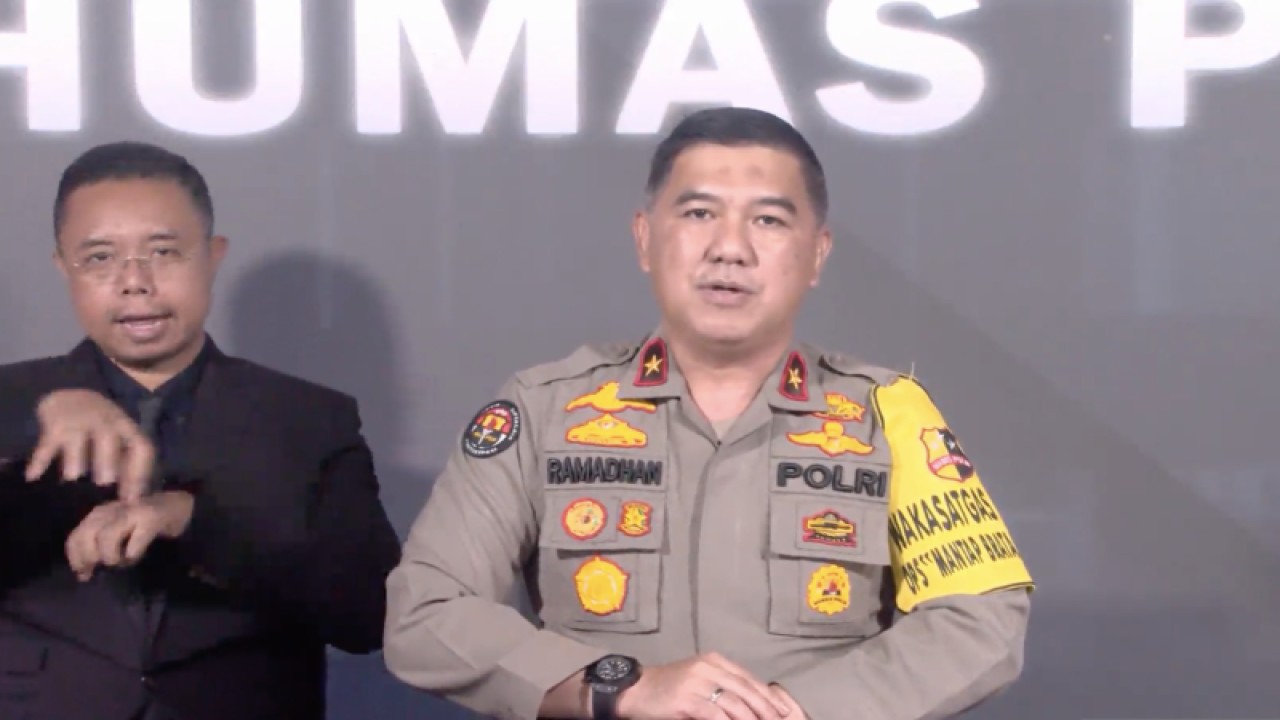 Tangkapan layar Karo Penmas Divisi Humas Polri Brigjen Pol. Ahmad Ramadhan menyampaikan konferensi pers di Jakarta, Senin (13/11/2023). ANTARA/Rivan Awal Lingga