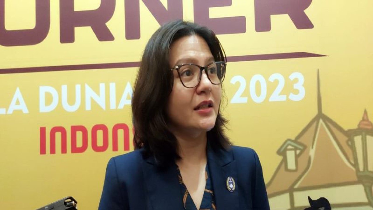 Wakil Ketua Umum PSSI, Ratu Tisha Destria Konferensi Pers Piala Dunia U-17 2023 di Hotel Zolia Zigna, Solo, Jawa Tengah, Selasa.(14/11/2023). ANTARA/Bambang Dwi Marwoto.