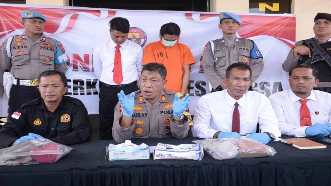 Polres Langsa merilis kasus rudapaksa santri di Mapolres Langsa, Senin (20/11/2023). ANTARA/HO-Humas Polres Langsa