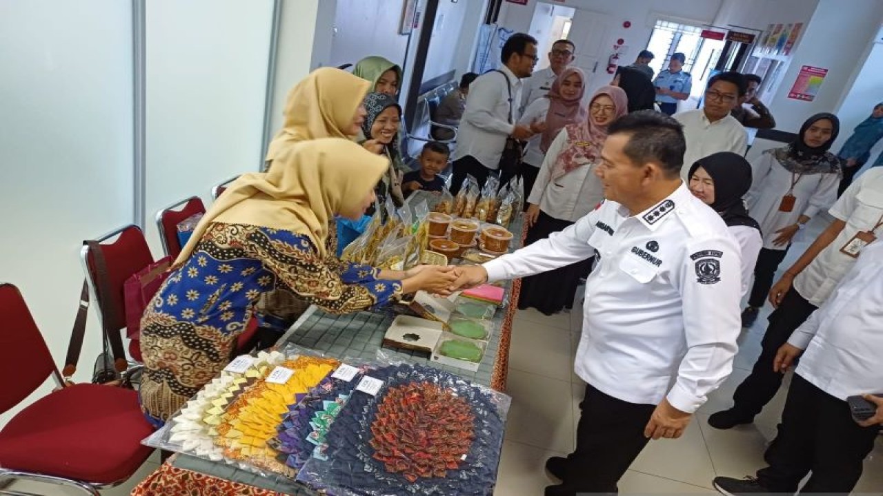 Gubernur Kepri, Ansar Ahmad, meninjau produk-produk UMKM binaan Dinas Koperasi dan UMKM setempat. (Ogen)