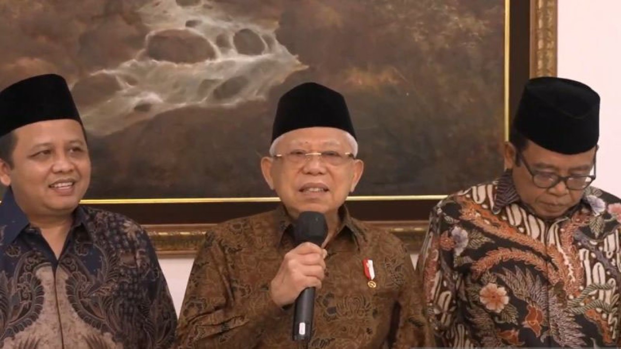 Tangkapan layar Wakil Presiden Ma'ruf Amin memberikan keterangan pers di Istana Wakil Presiden, Jakarta, Senin (20/11/2023). ANTARA/Rangga Pandu Asmara Jingga