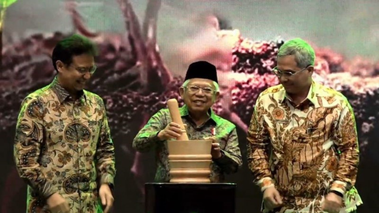 Tangkapan layar Wakil Presiden Ma’ruf Amin saat menghadiri peresmian pembukaan pameran dalam rangka Hari Kesehatan Nasional ke-59 di Jakarta, Kamis (9/11/2023). ANTARA/Rangga Pandu Asmara Jingga