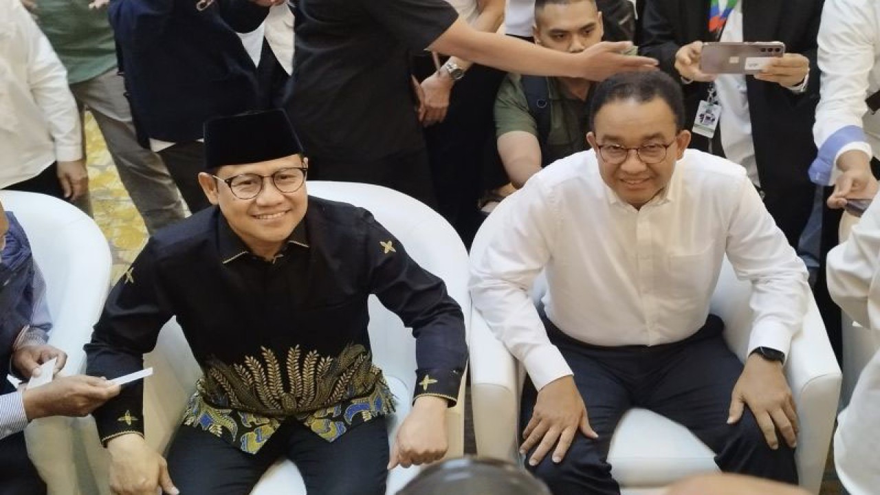 Pasangan calon presiden dan wakil presiden nomor urut 1 Anies Baswedan-Muhaimin Iskandar saat kampanye di Jakarta. (ANTARA/Bagus Ahmad Rizaldi)