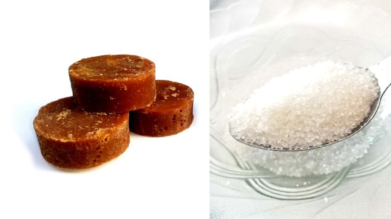 Ilustrasi gula merah dan gula pasir