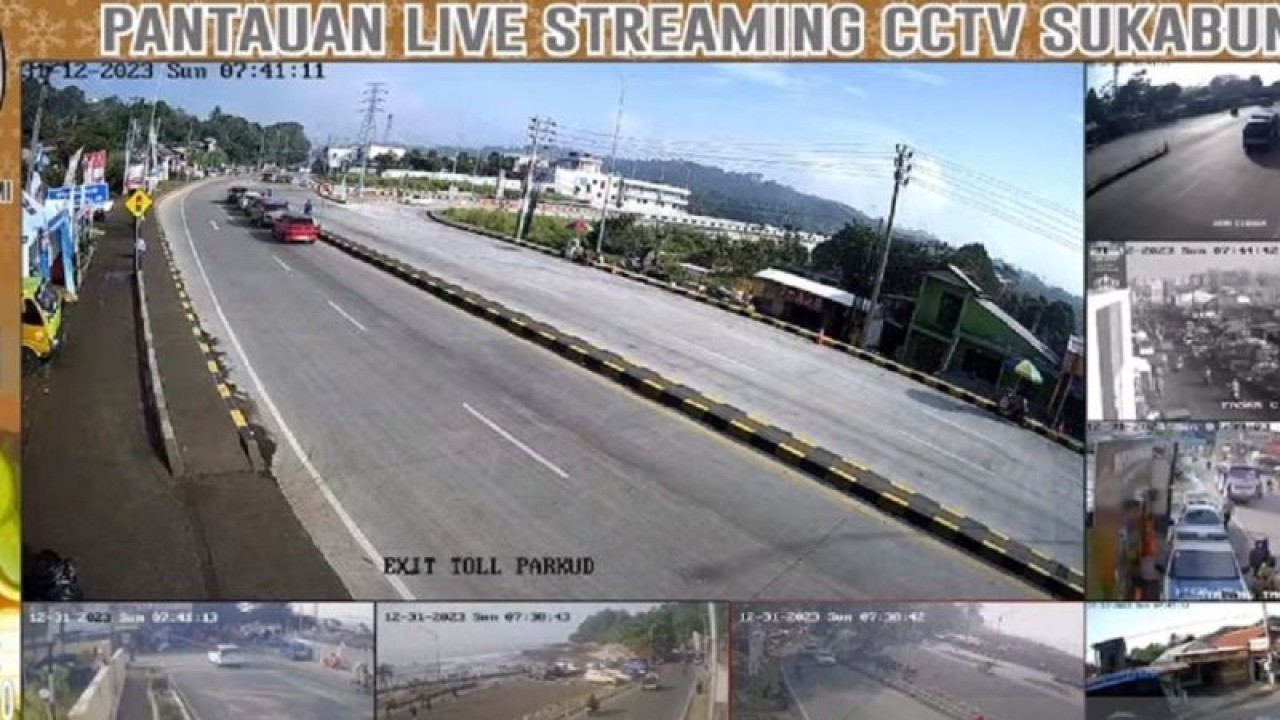 Tangkapan layar pantauan arus lalu lintas di Kabupaten Sukabumi, Jawa Barat di siaran langsung atau live streaming CCTV Polres Sukabumi di Youtube pada Minggu, (31/12) pukul 07.00 WIB. ANTARA/Aditya Rohman