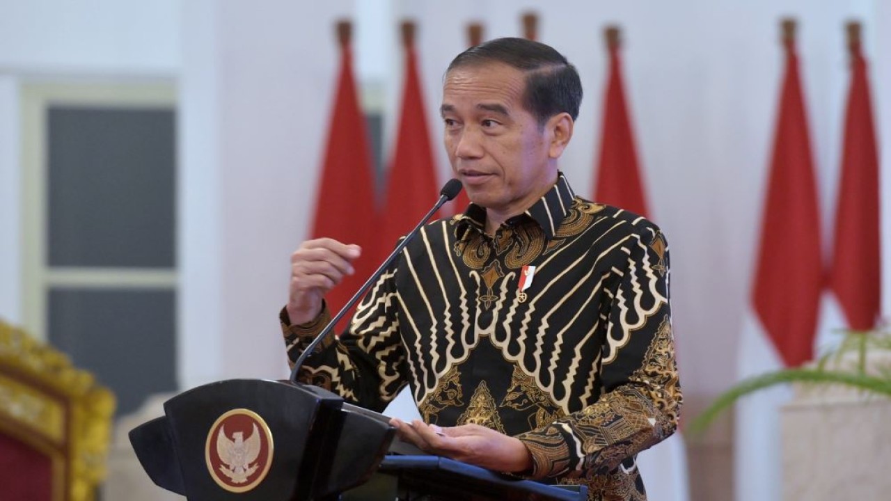 Presiden Jokowi saat membuka Raker Tahun 2023 dan Milad ke-6 BPKH di Istana Negara, Jakarta, Selasa (12/12/2023). (Foto: Humas Setkab/Oji)