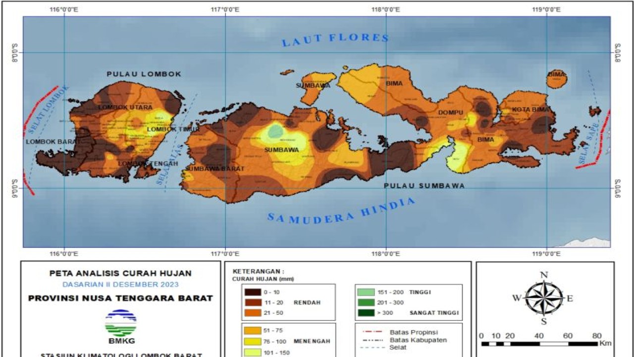 Peta Kondisi cuaca hujan di wilayah NTB (ANTARA/HO-Humas BMKG NTB)
