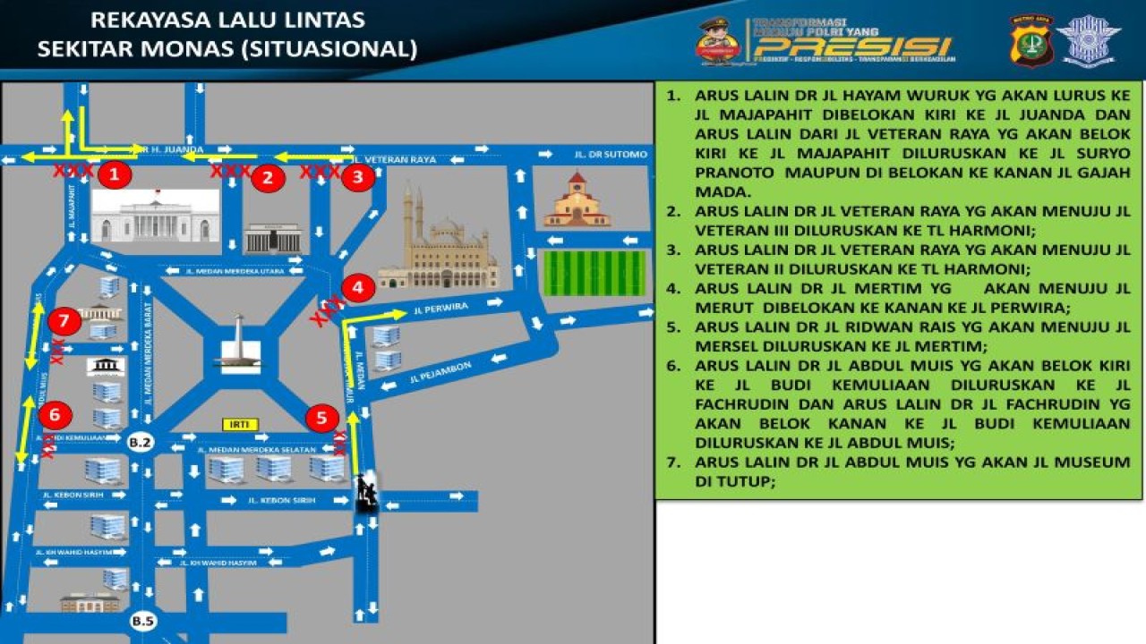 Peta rute rekayasa lalu lintas selama kegiatan Munajat Kubro bertema "Untuk Keselamatan NKRI dan Kemenangan Palestina" pada Sabtu (2/12). ANTARA/HO-Ditlantas Polda Metro Jaya
