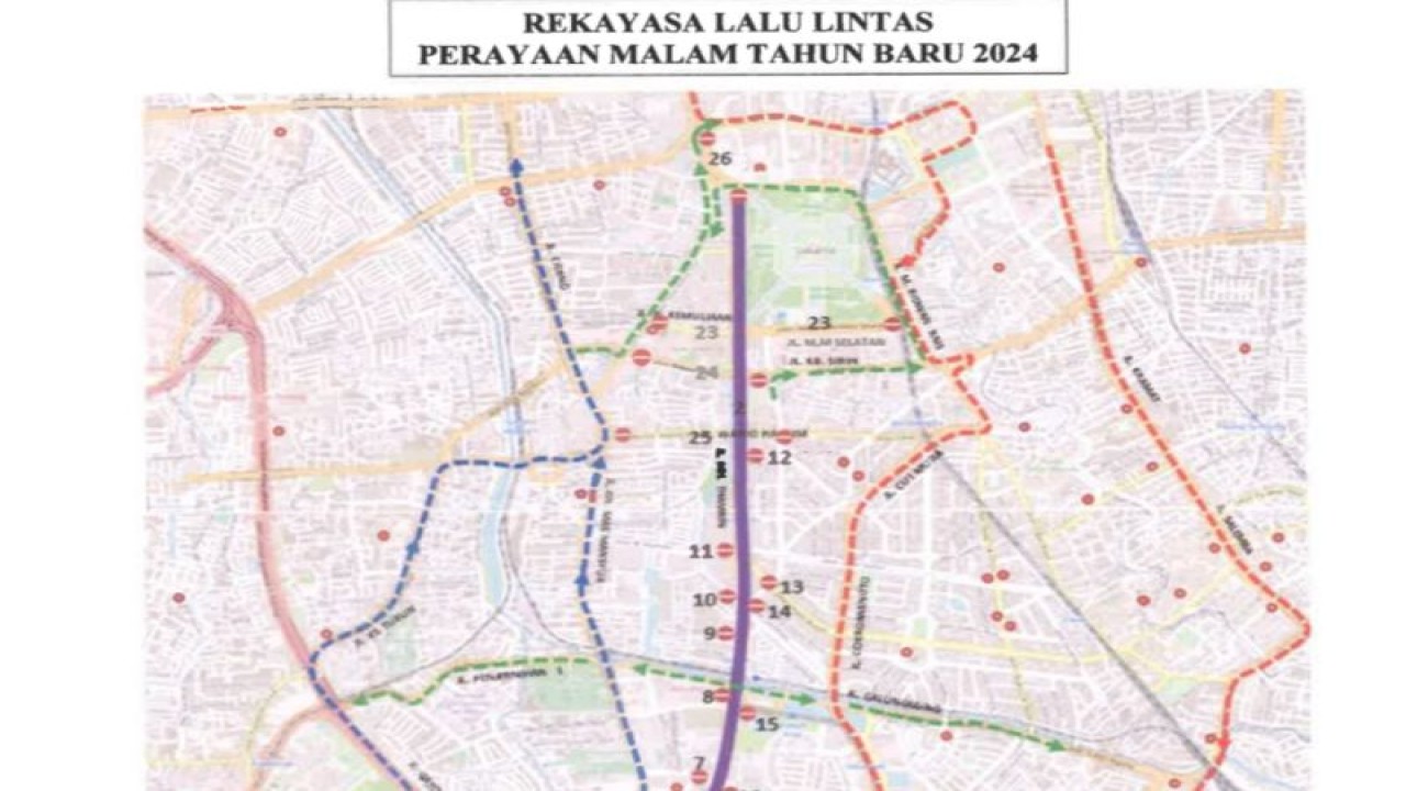 Rekayasa lalu lintas saat perayaan malam Tahun Baru 2024. (ANTARA/HO-Dinas Perhubungan DKI Jakarta)