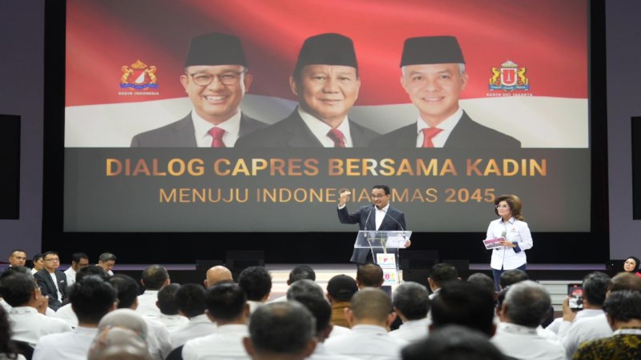 Calon Presiden RI Anies Baswedan saat Dialog Ekonomi Kadin di Jakarta, Selasa (11/1/2024). (ANTARA/HO-Timnas AMIN)