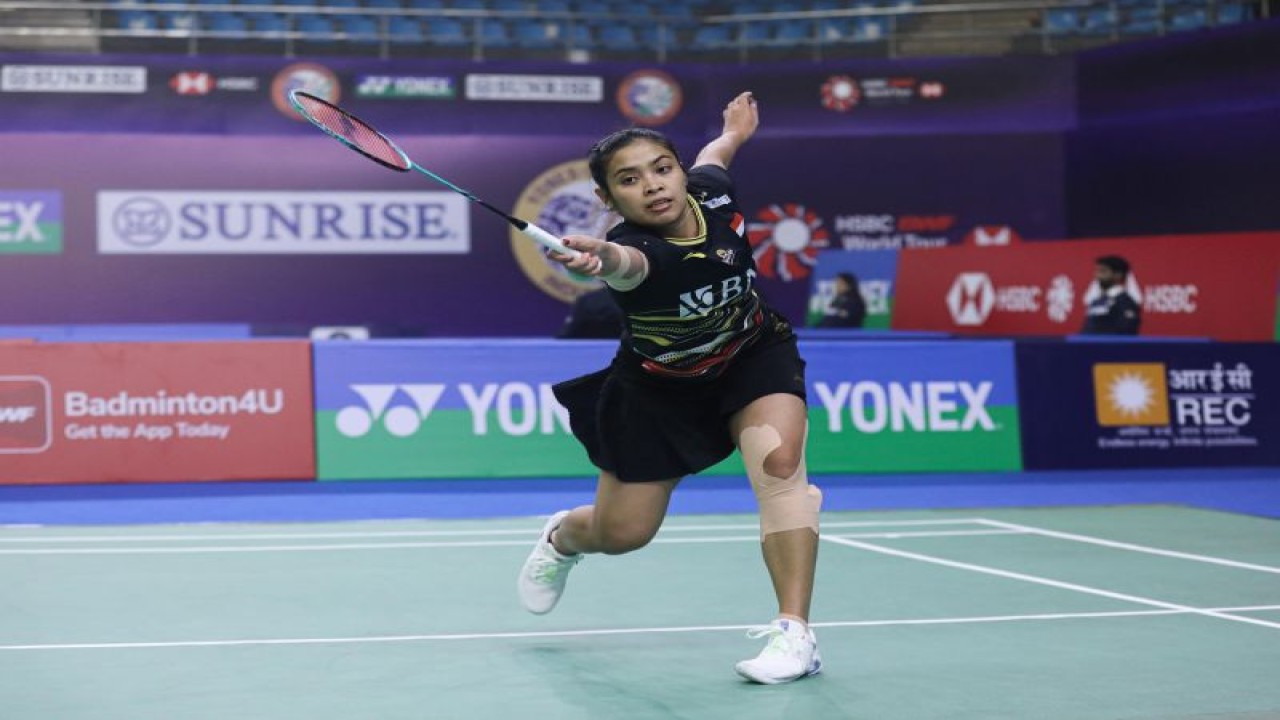 Tunggal putri Indonesia Gregoria Mariska Tunjung saat berlaga di babak 32 besar India Open 2024 di K.D.Jadhav Indoor Hall, Indira Gandhi Sports Complex, New Delhi, India, Selasa (16/1/2024). (ANTARA/HO/PP PBSI)