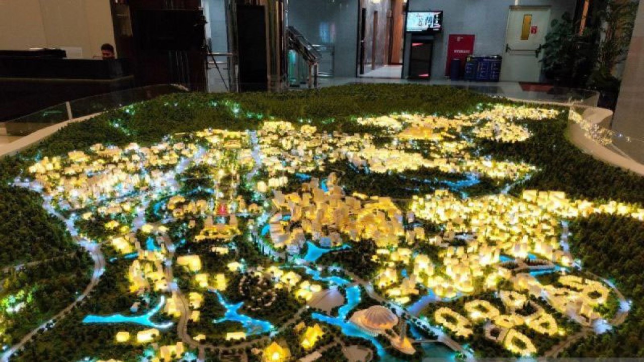 Maket desain Kawasan Inti Pusat Pemerintahan (KIPP) Ibu Kota Negara atau IKN Nusantara. ANTARA/Aji Cakti