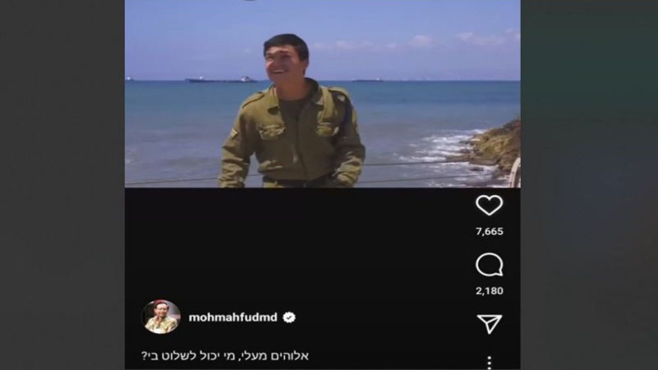 Tangkapan layar postingan Mahfud MD di media sosial Instagram yang berisi video aktivitas humanis tentara Israel Defense Force. HO - Instagram