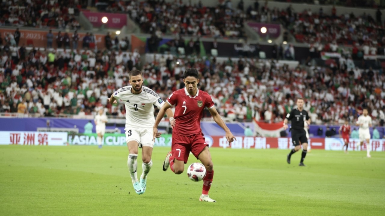 Marselino Ferdinan saat laga Indonesia vs Irak
