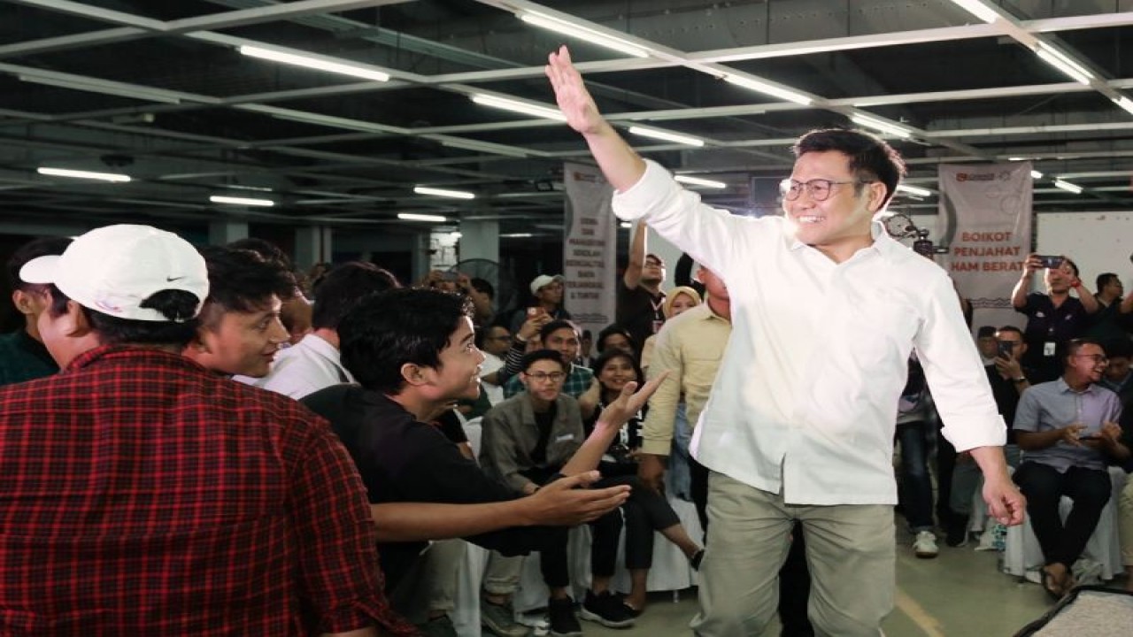 Calon Wakil Presiden RI Muhaimin Iskandar (Gus Imin) dalam acara "Slepet Imin" di Surabaya, Jawa Timur, Rabu (9/1/2024). ANTARA/HO-Timnas AMIN