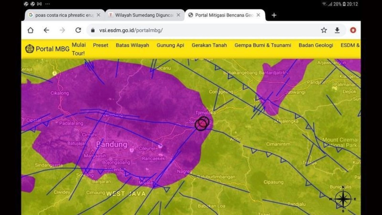 Peta pusat gempa dengan kekuatan magnitudo 4,8 di Sumedang, Jawa Barat, Minggu (31/12/2023). ANTARA/HO-Badan Geologi/pri.
