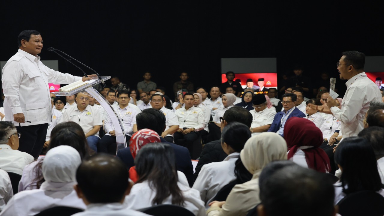 Prabowo Subianto hadir dan berdialog bersama Kamar Dagang Indonesia (Kadin), pada Jumat (12/1/2024). (Istimewa)
