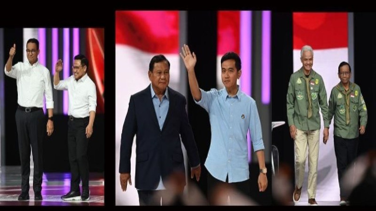 Tiga pasangan calon (paslon) presiden dan wakil presiden peserta Pilpres 2024 tiba di Balai Sidang JCC Senayan, Jakarta, Minggu malam, untuk mengikuti Debat Keempat Cawapres Pemilu 2024 yang diselenggarakan Komisi Pemilihan Umum (KPU) RI. ANTARA FOTO//M Risyal Hidayat/tom/pri.