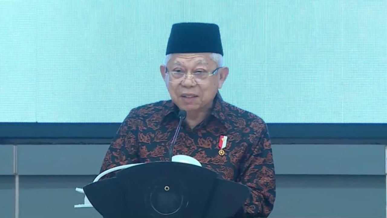 Tangkapan layar - Wakil Presiden Ma’ruf Amin saat menyampaikan sambutan pada acara HUT ke-51 PDI Perjuangan di Jakarta, Rabu (10/1/2024). (ANTARA/Rangga Pandu)