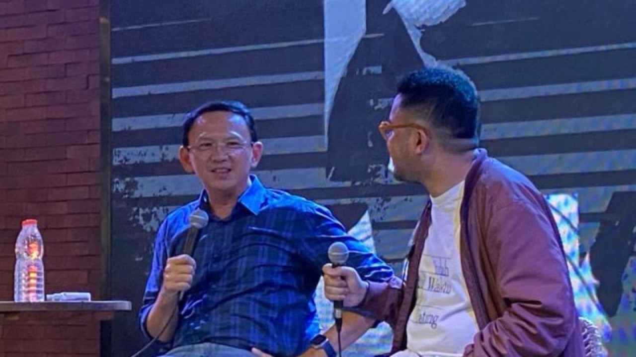 Basuki Tjahaja Purnama atau Ahok dalam acara "Ahok is Back" di kawasan Jakarta Selatan, Kamis (8/2/2024). ANTARA/Luthfia Miranda Putri
